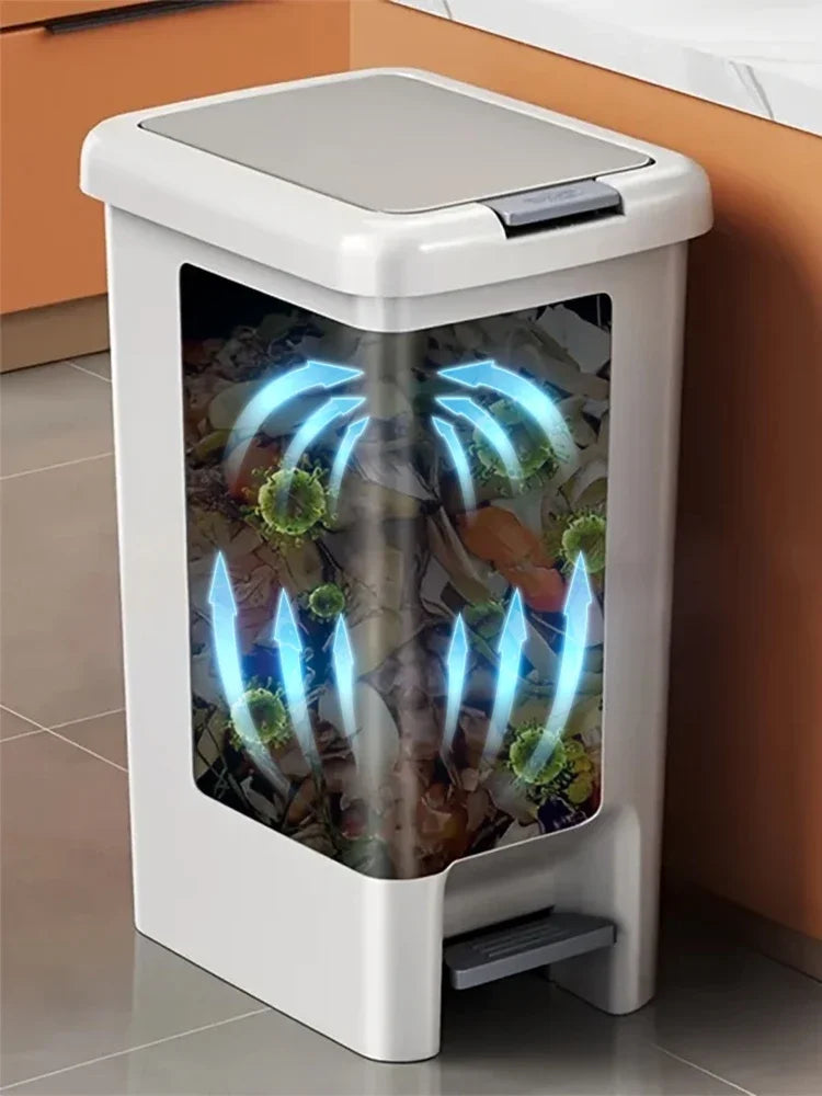 Foot Pedal Trash Can Double Opening Lid Rectangular Plastic Bin for Bathroom Kitchen 10L