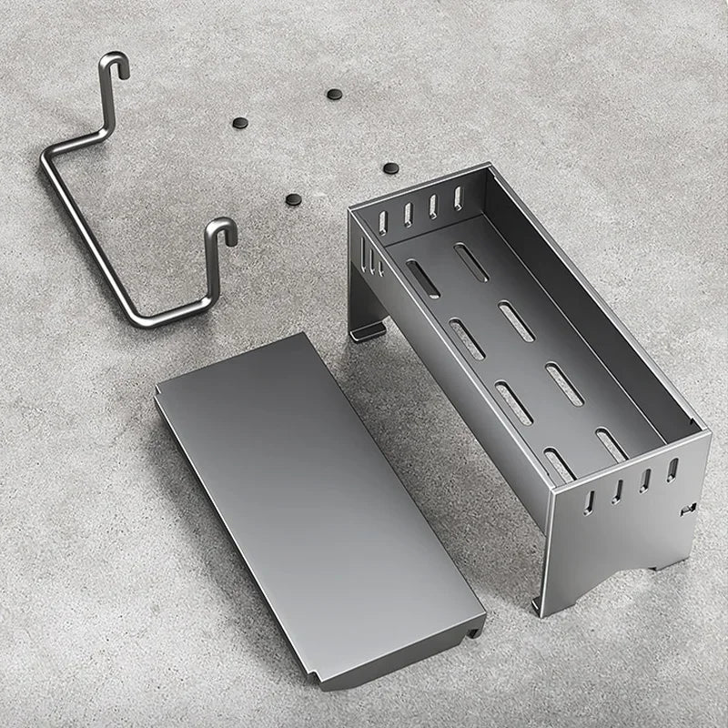Stainless Steel Sink Storage Rack Kitchen Sponge Holder with Towel Bar Draining Organizer – Grey