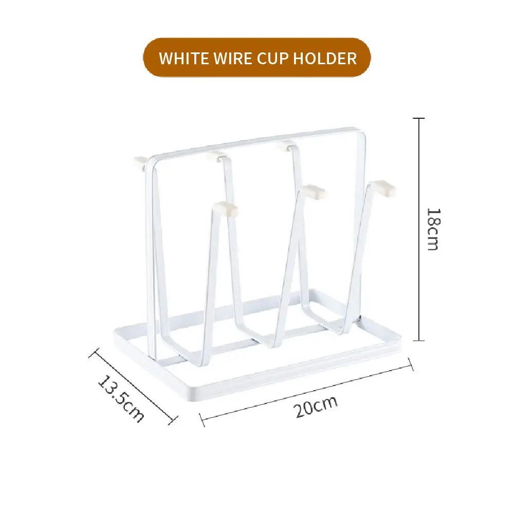 Cup Drying Rack Countertop Mug Holder Organizer with Drainage Tray and 6 Hooks – White