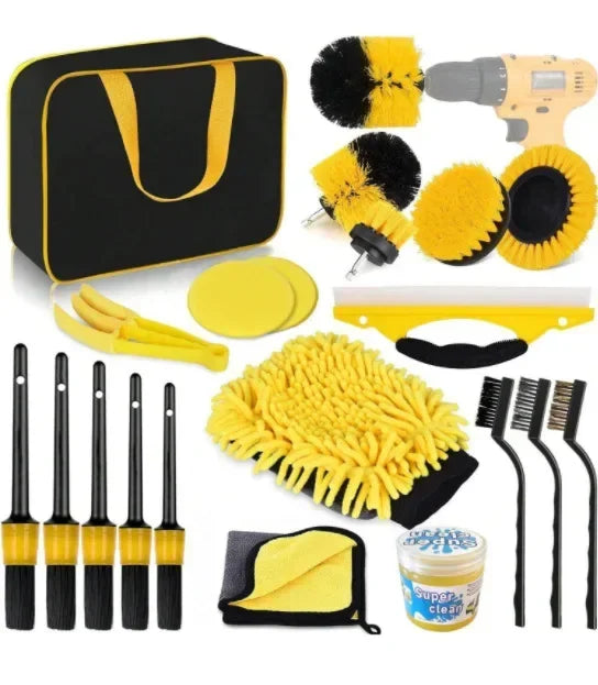 Car Detailing Kit with Drill Brushes Cleaning Tools Set with Carry Bag - 20 Pcs