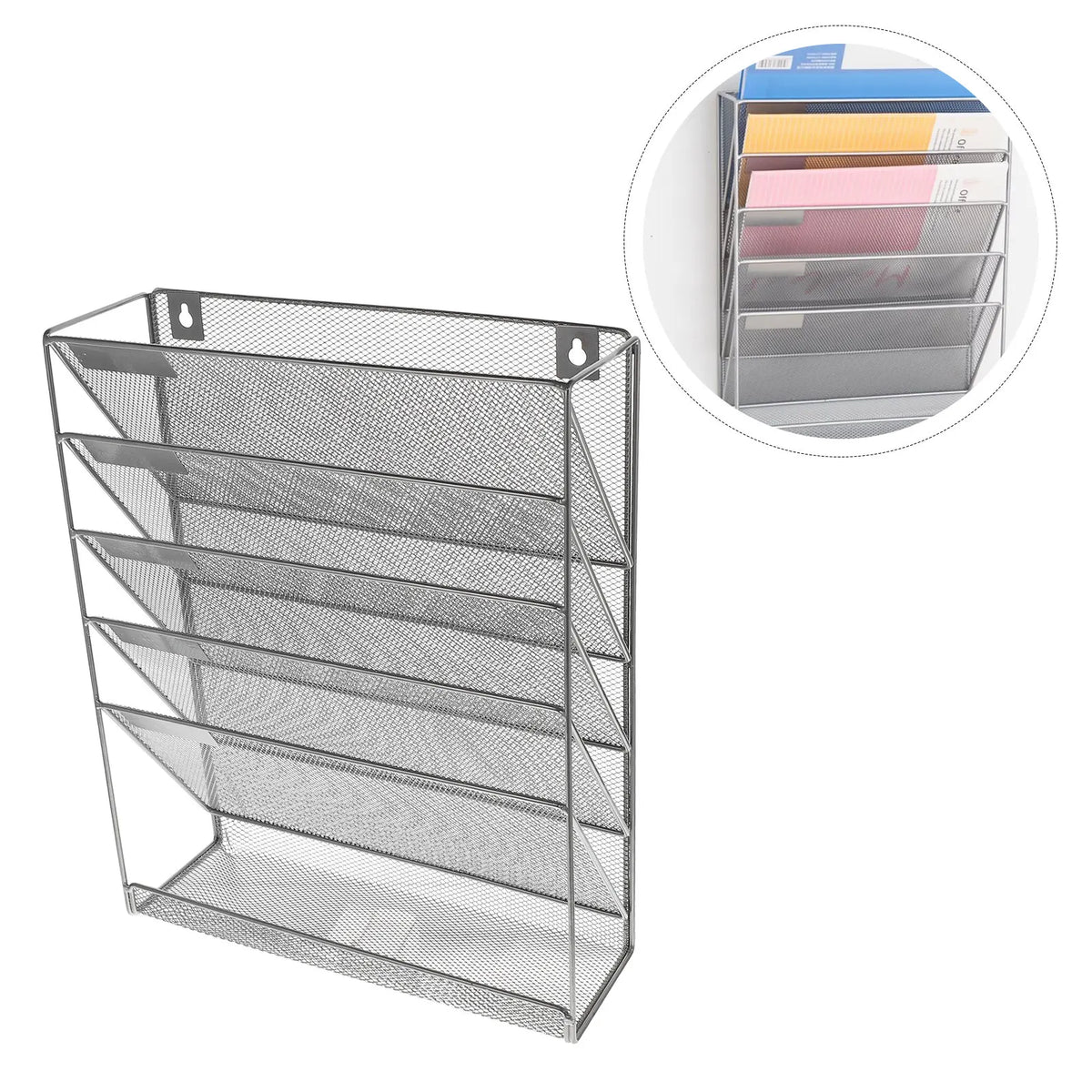 Heavy Duty Wall Mounted Iron File Rack 40.5 cm Multi Layer Document Organizer Shelf - Silver