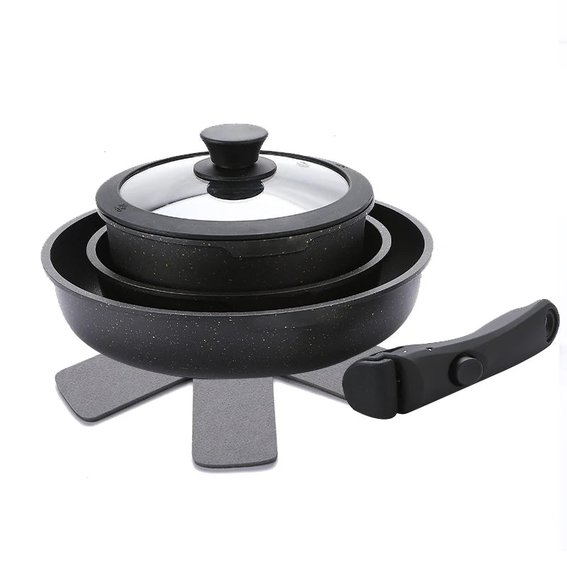 Non-Stick Cookware Set 5PCS – Aluminum Alloy Pots & Pans with Lid – Ultra Durable Granite Coating – Eco-Friendly Kitchen Set - Black