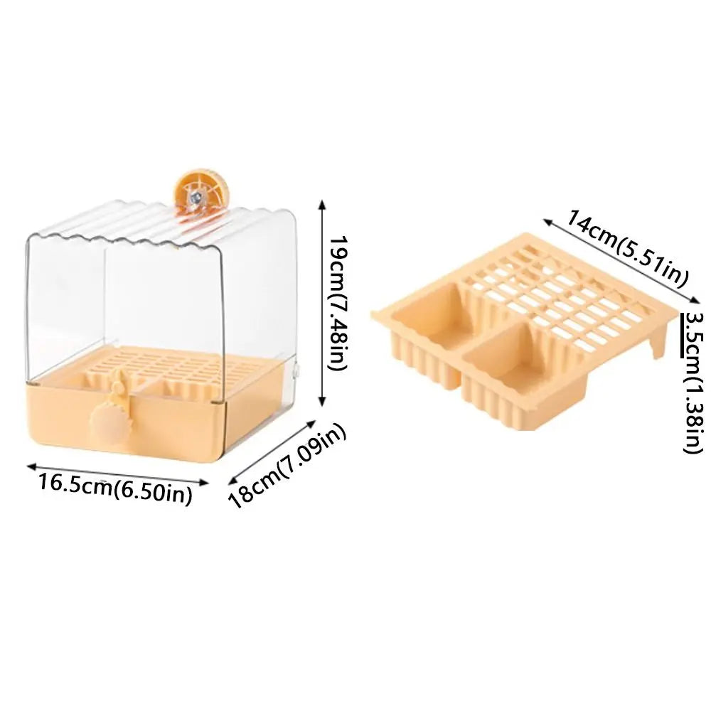 Transparent Parrot Bath Feeder Box Bird Bathtub with Bottom Drawer Splash Proof Cage Accessory – White
