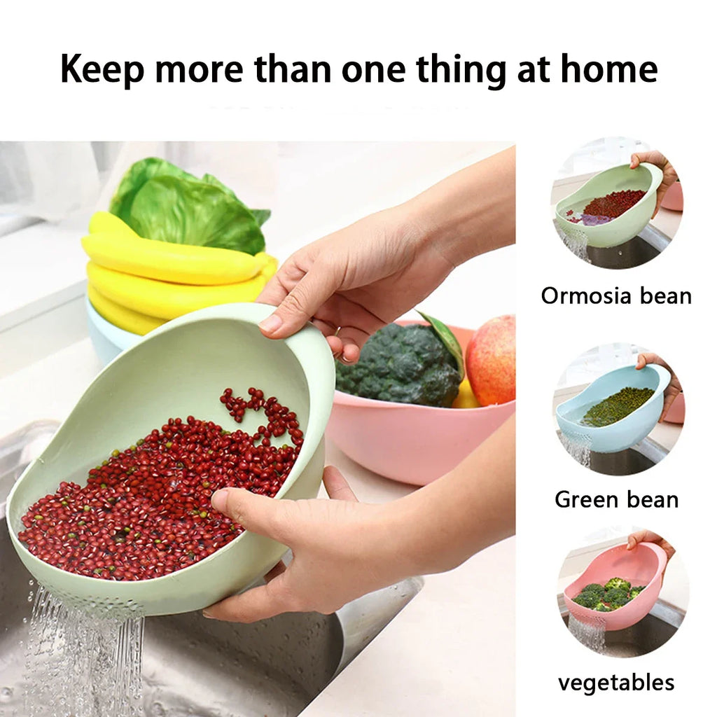 Multi-Purpose Rice Drainage Basket Fruit & Vegetable Colander – Green