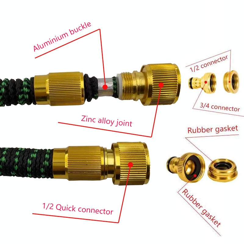 Expandable Magic Hose 30 meters – High-Pressure Car Wash & Home Garden Watering Pipe, Flexible, Anti-Abrasion, Rewindable - Black & Green