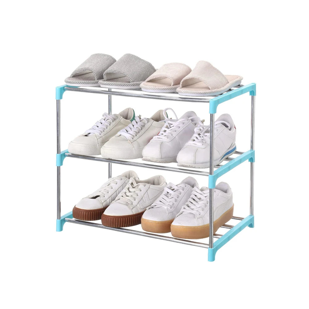 3 Tier Shoe Rack Lightweight Space Saving Storage Organizer for Entryway Closet and Dormitory – Blue