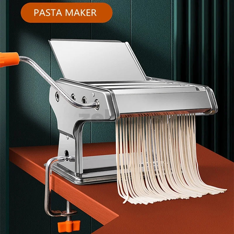 Manual Pasta Maker 3 Blade Stainless Steel Noodle Dough Roller Machine with Adjustable Thickness – Silver