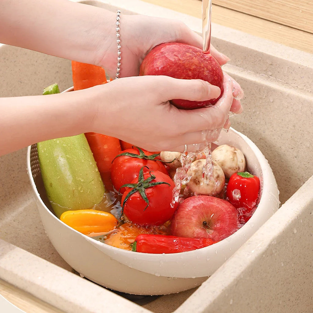 Multi-Purpose Rice Drainage Basket Fruit & Vegetable Colander – White