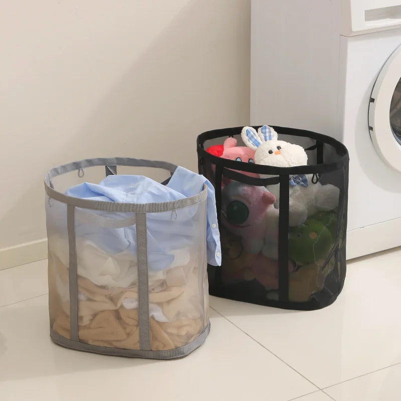 Laundry Hamper Foldable Portable Mesh Clothes Basket with Carry Handles Storage Organiser