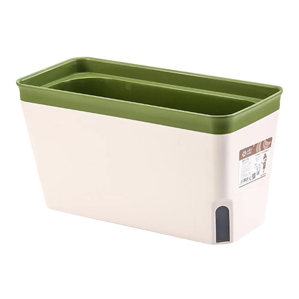 Self Watering Rectangular Planter Box Double Layer Indoor Flower Pot with Water Level Window – Green