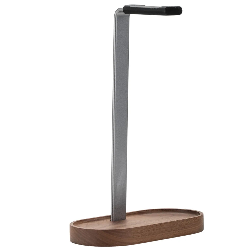 Wooden Headphone Stand with Storage Tray Desktop Headset Holder for Gaming Headphones and Accessories – Walnut