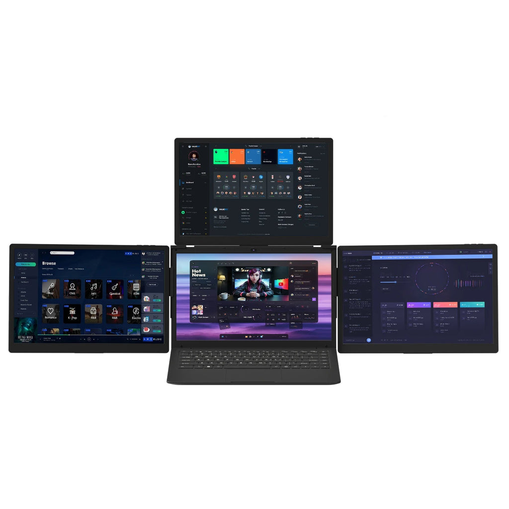 Portable Triple Screen Monitor 13.3 Inch FHD IPS Laptop Screen Extender USB-C Foldable Display