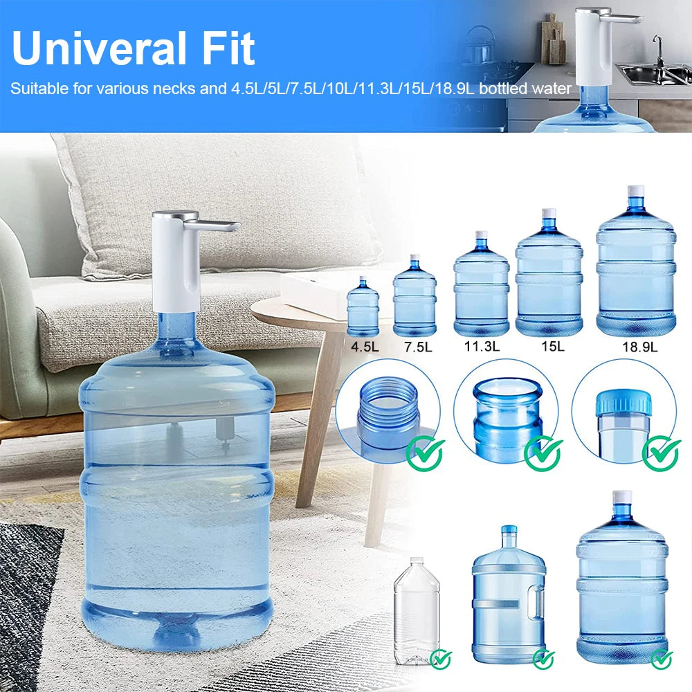 Water Gallon Pump 19L 4W Rechargeable Foldable Desktop Dispenser with 1200mAh Battery - Black