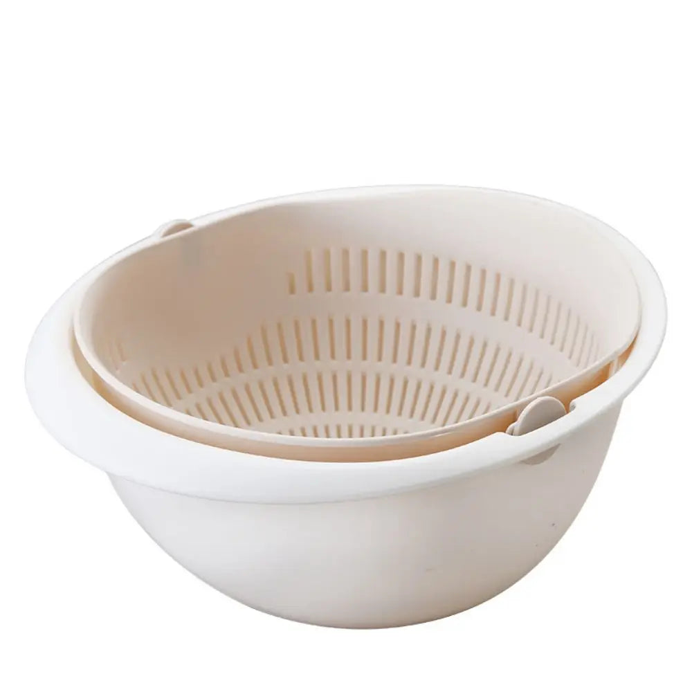 Rotatable Double Drain Basket 23cm Fruit Vegetable Washer Colander - Apricot