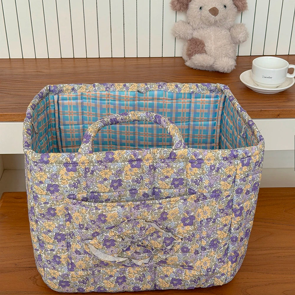Storage Basket Foldable Fabric Organiser with Handle for Home Storage - Purple