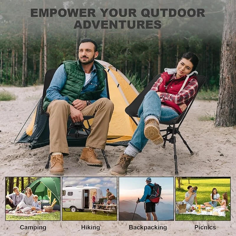 Outdoor Folding Chair Portable Beach Camping Seat with Carry Bag - Black