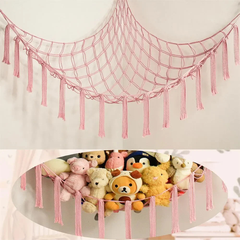 Toy Hammock Corner Hanging Storage Net Cotton Rope for Soft Toys - Grey