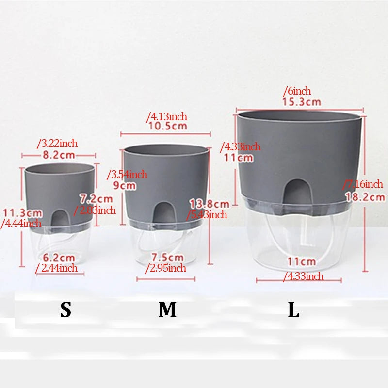 5Pcs Self Watering Planters Large L Wicking Flower Pots With Watering Bottle - Grey