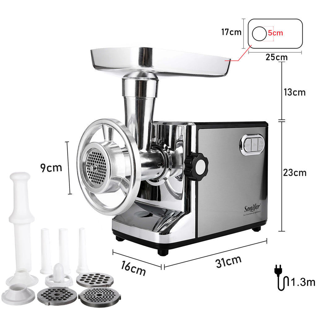 Electric Meat Mincer 3000W Heavy Duty Food Processor Sausage Stuffer Set – Silver