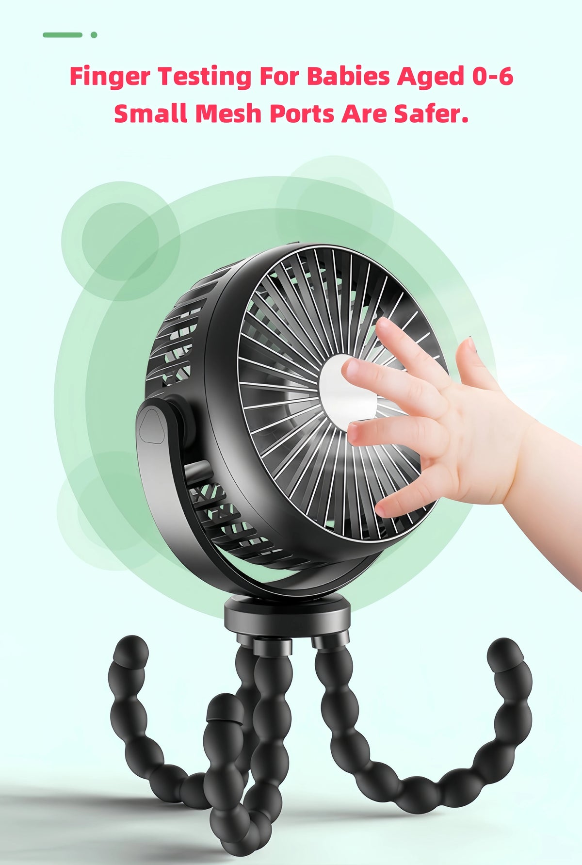 Rechargeable Tripod Fan 5000mAh Portable 3 Speed Desk Fan USB-C Cordless - Black