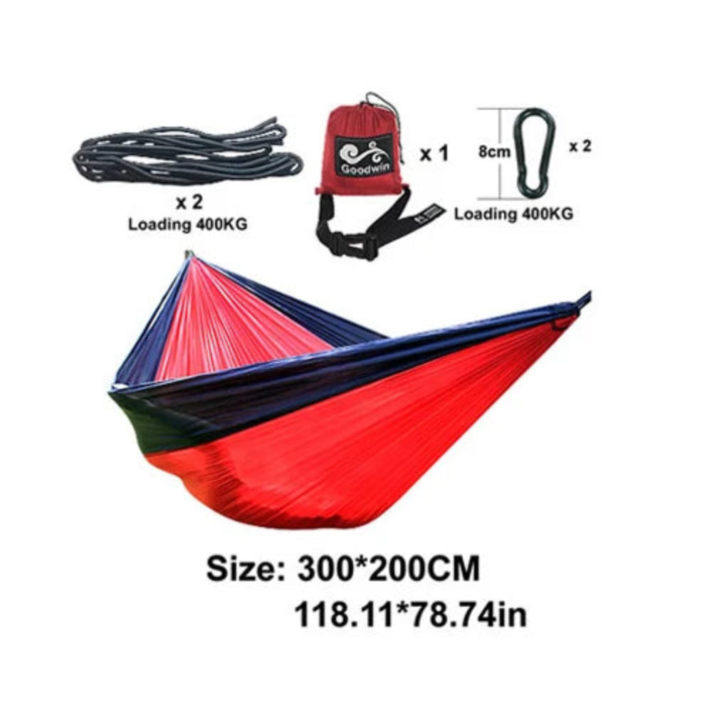 300x200cm Double Camping Hammock Lightweight Parachute Nylon Travel Swing - Red