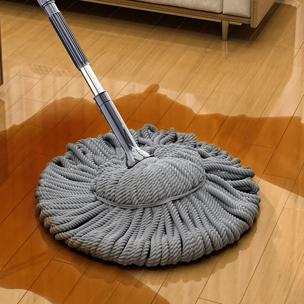 Rotating Self-Twisting Mop with Telescopic Handle 128cm Hands-Free Cleaning - Cotton Thread