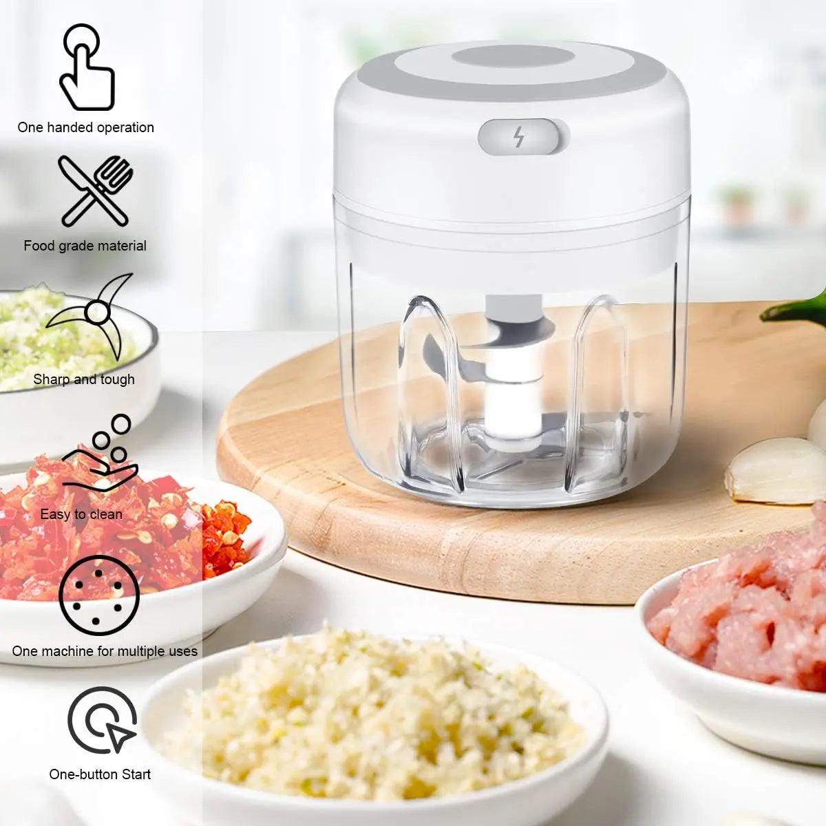 Electric Mini Garlic Chopper USB Rechargeable Food Processor Vegetable Onion Mincer – Pink