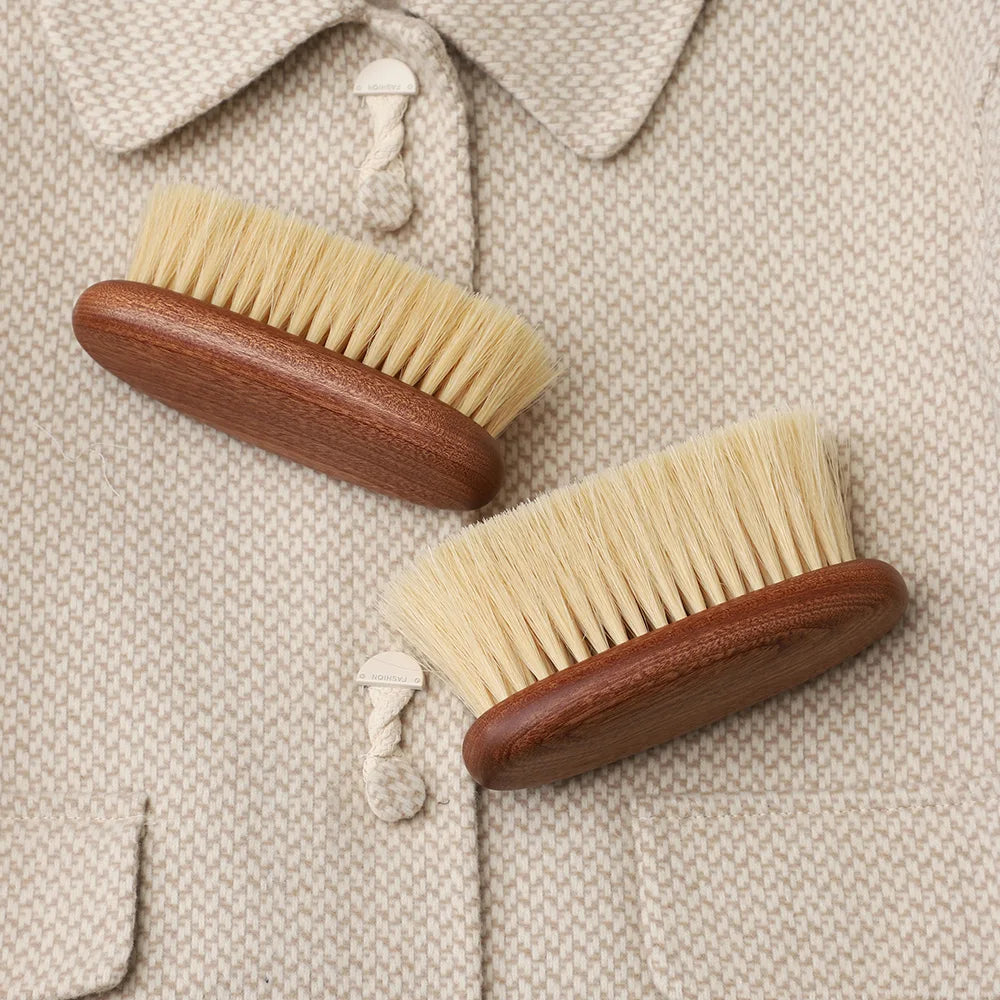 Clothes Brush Natural Horsehair Wooden Handle Lint Remover for Wool - Brown