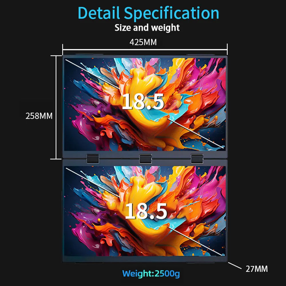 Dual Screen Monitor 18.5 Inch 1080P IPS Portable Laptop Screen Extender Non-Touch – Black