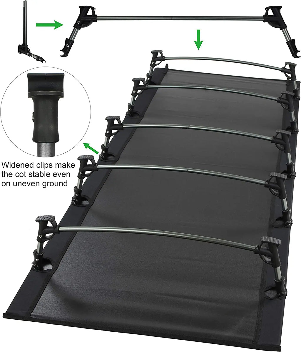 Ultralight Outdoor Folding Camping Cot 190x65cm Aluminum Alloy Travel Bed - Black