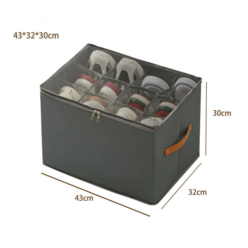 Shoe Storage Box Foldable Clear Cover with Adjustable Dividers - Grey