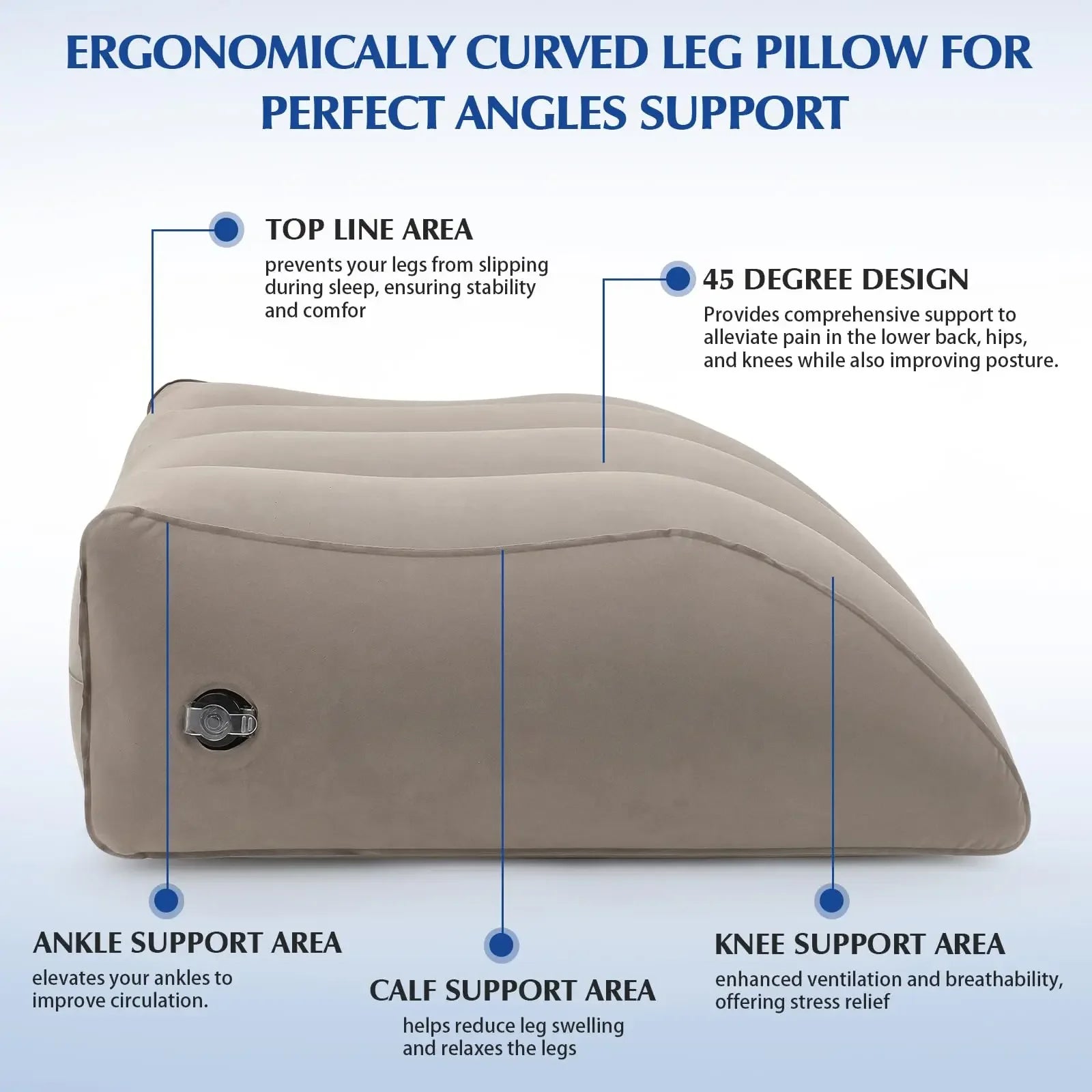Inflatable Leg Elevation Pillow Ergonomic Wedge Support Cushion for Post-Recovery Comfort – Grey