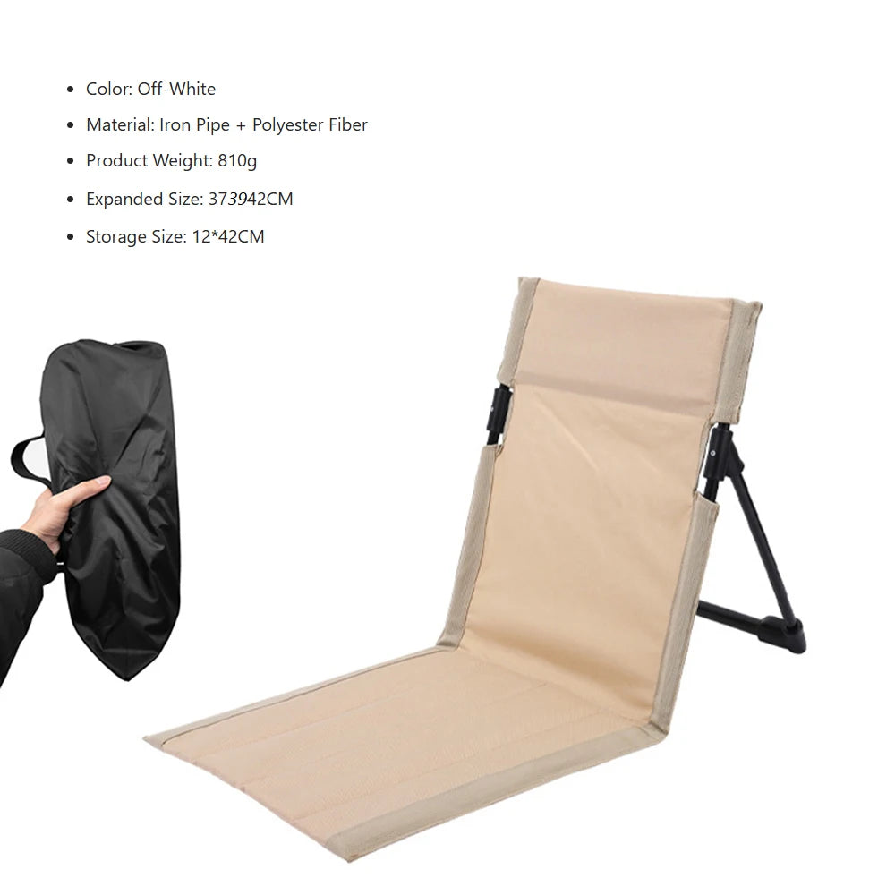 Camping Chair Foldable Single Seat Padded Cushion Backrest Portable Lounger – White