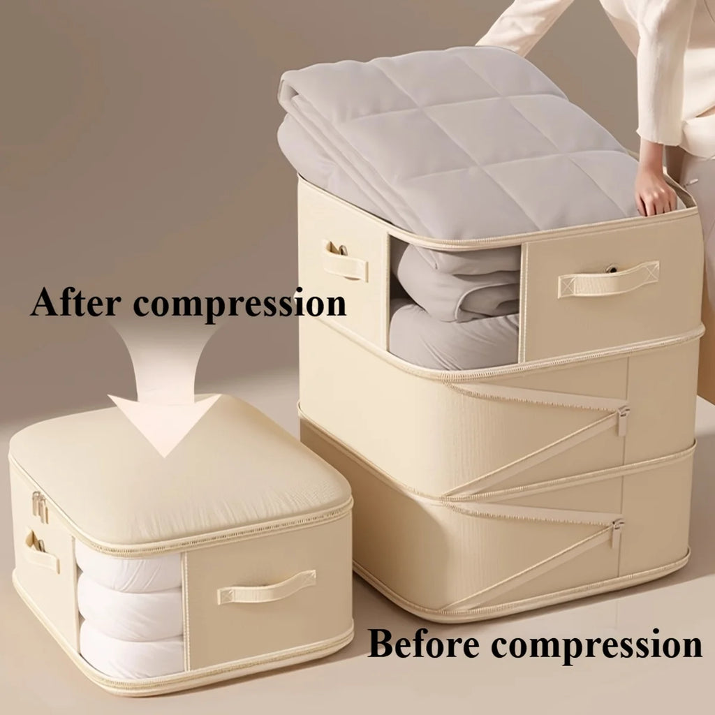 Quilt Storage Bag Large Capacity Foldable Clothing Organiser with Zipper - Beige