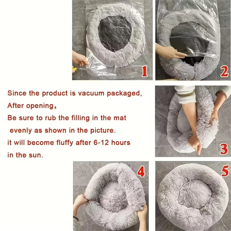 Donut Pet Bed 60 cm Soft Plush Round Bed Washable for Cats and Small Dogs
