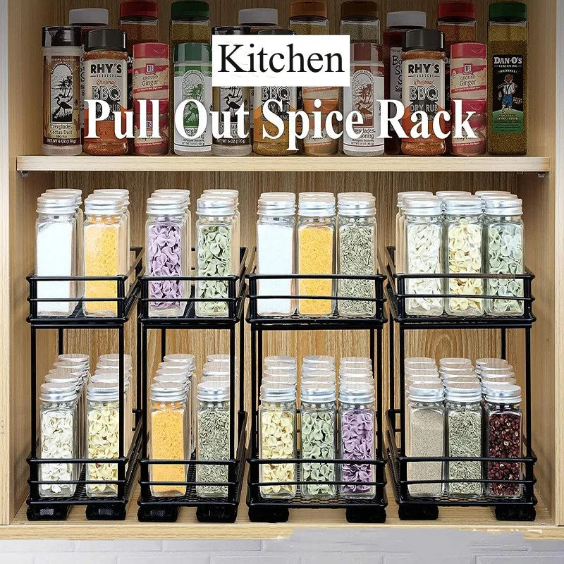 Spice Rack 2 Tier Sliding Pull-Out Cabinet Organizer Heavy Duty Metal - Size M