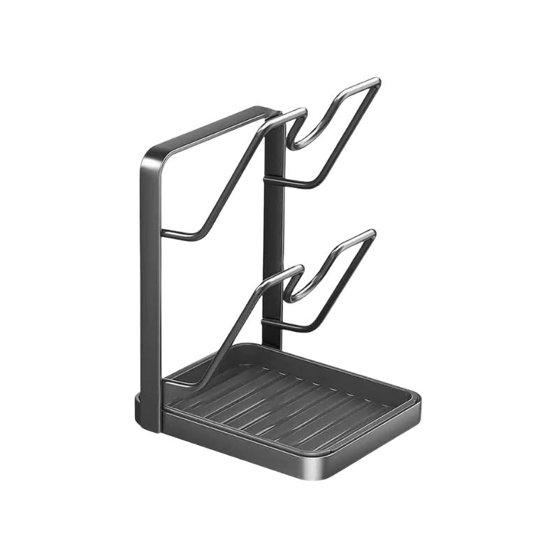 Pot Lid Rack 18.2 cm Stainless Steel 3 Tier Holder with Drainage Tray and Spoon Rest for Kitchen