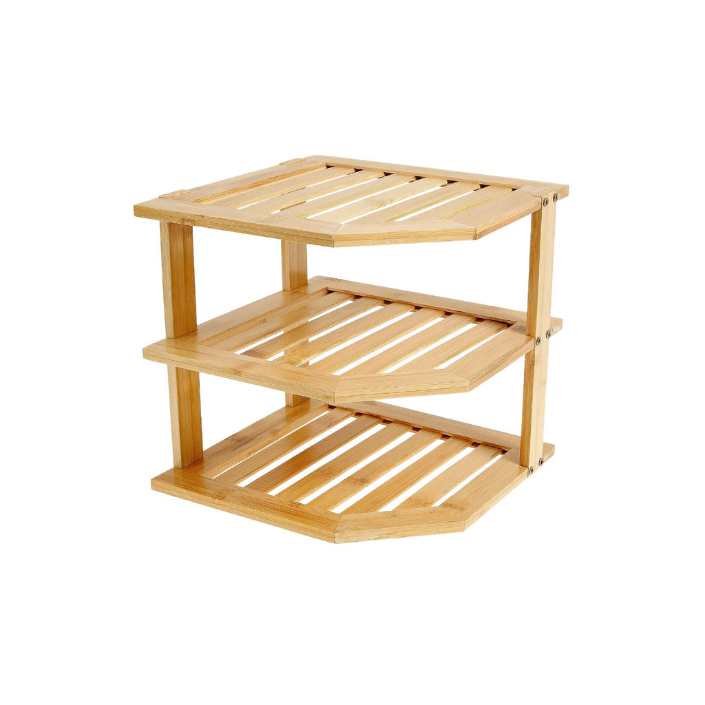 Cabinet Organiser 3 Tier Bamboo Corner Storage Shelf for Kitchen Countertop