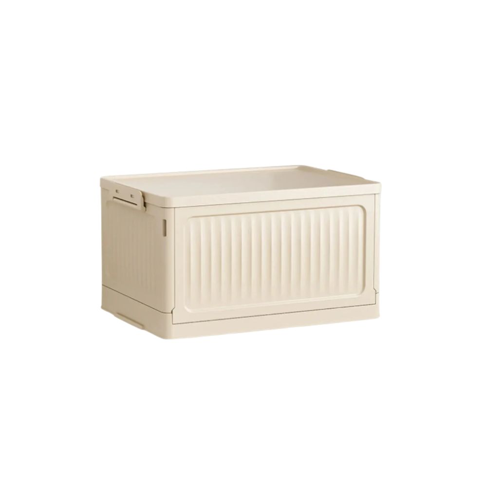 Storage Box with Lid 39 × 27 × 21.5 cm Foldable Stackable PP Organiser - Beige