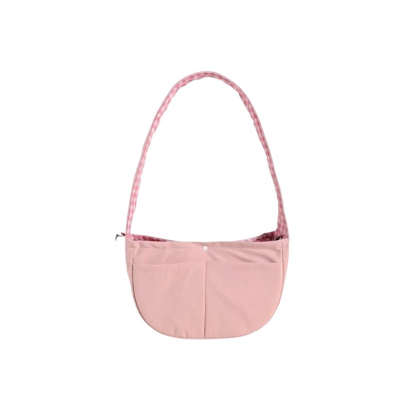 Pet Sling Carrier Cotton Canvas Shoulder Bag with Lace Pocket and Adjustable Strap - Pink
