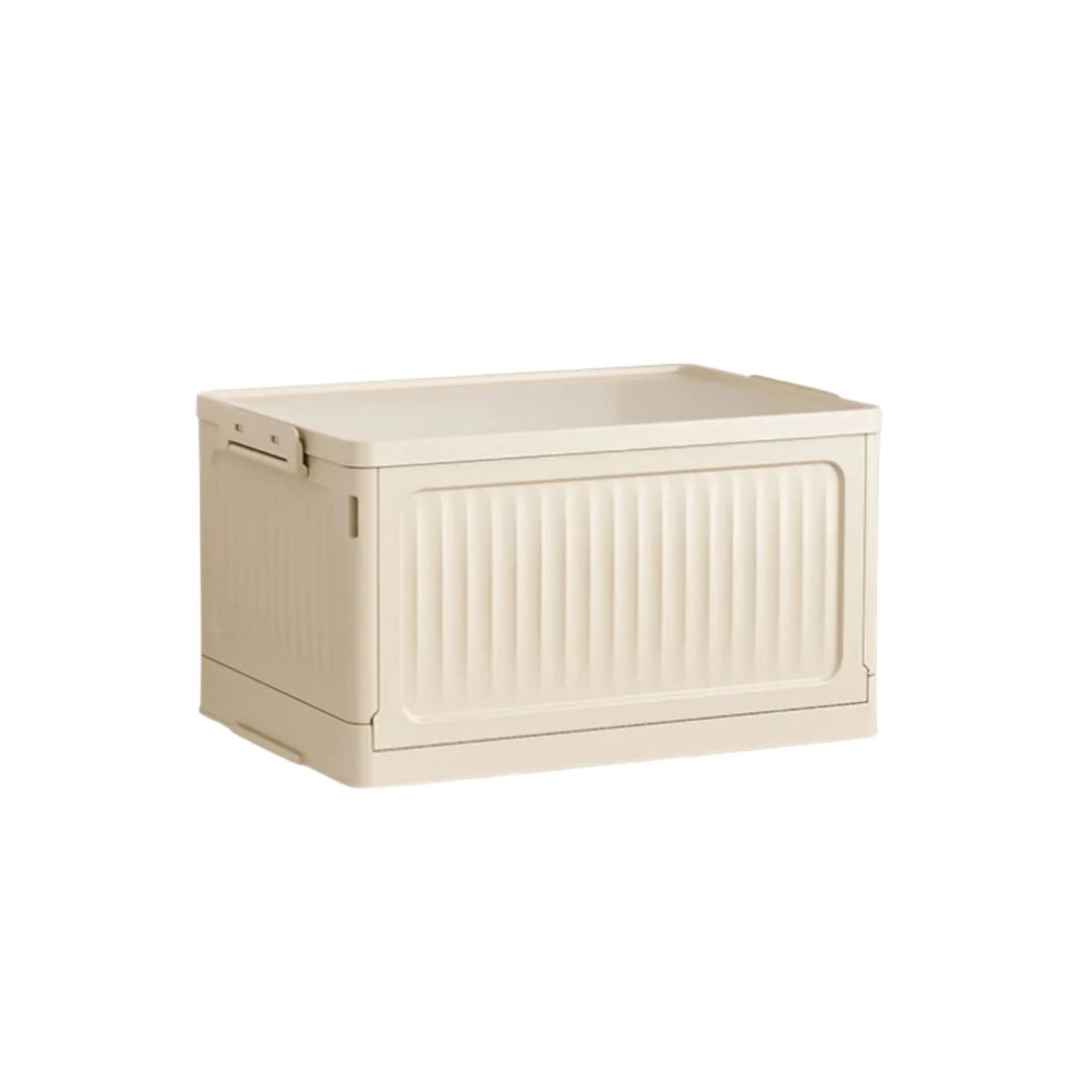 Storage Box with Lid 44 × 27 × 26.5 cm Foldable Stackable PP Organiser - Beige