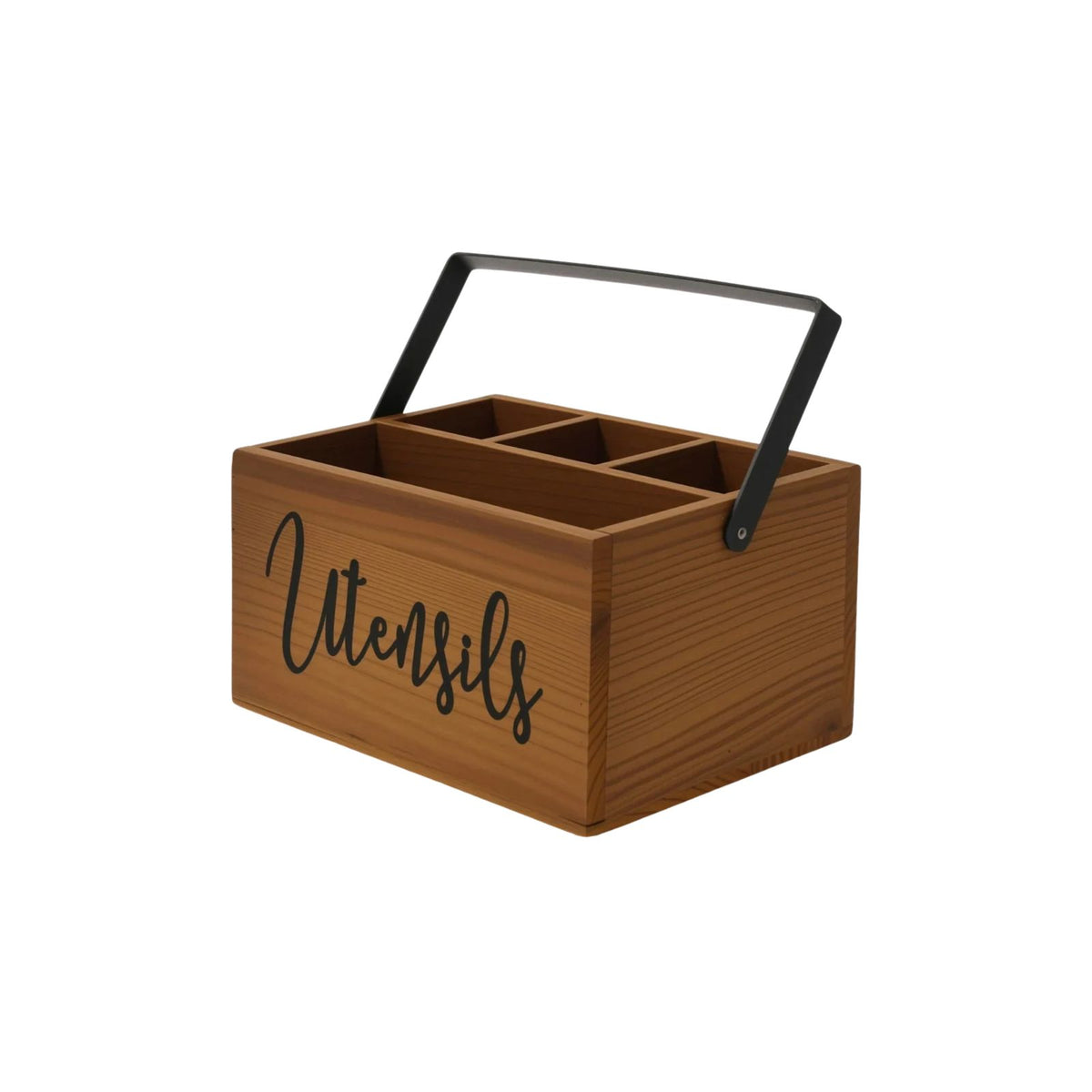 Wooden Utensil Holder 4 Compartments 23 cm Kitchen Storage Caddy with Carry Handle