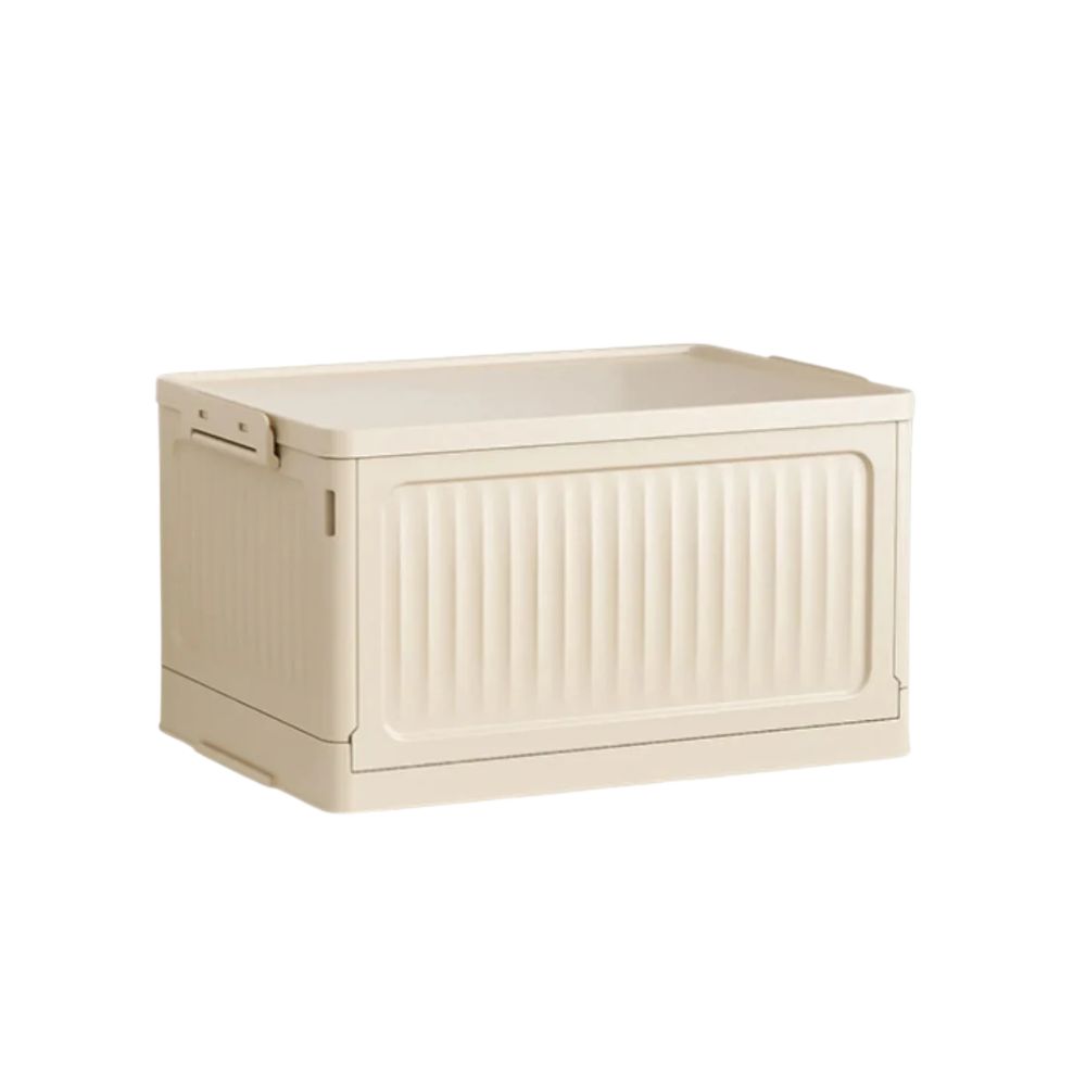 Storage Box with Lid 49 × 27 × 26.5 cm Foldable Stackable PP Organiser - Beige