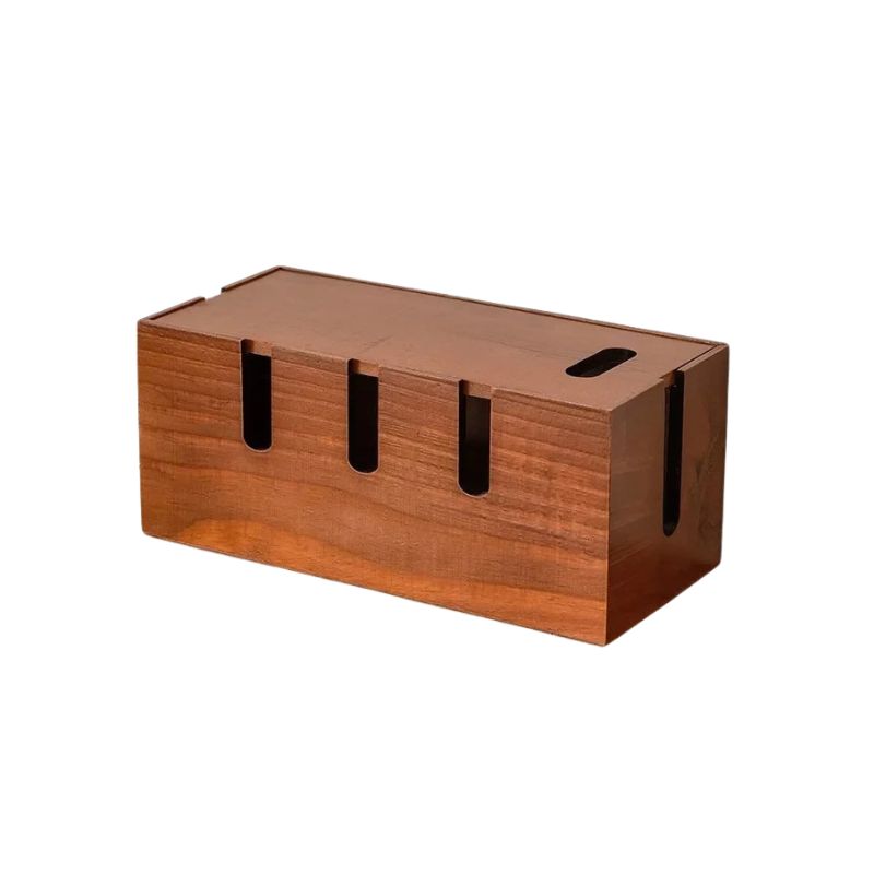 Cable Storage Box 30.5 cm Wooden Desktop Organiser with Lid for Power Cords and Charging Accessories