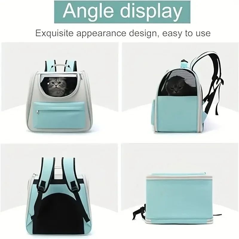 Pet Backpack 8kg Foldable Oxford PVC Carrier with Mesh Ventilation and Zip Closure - Green