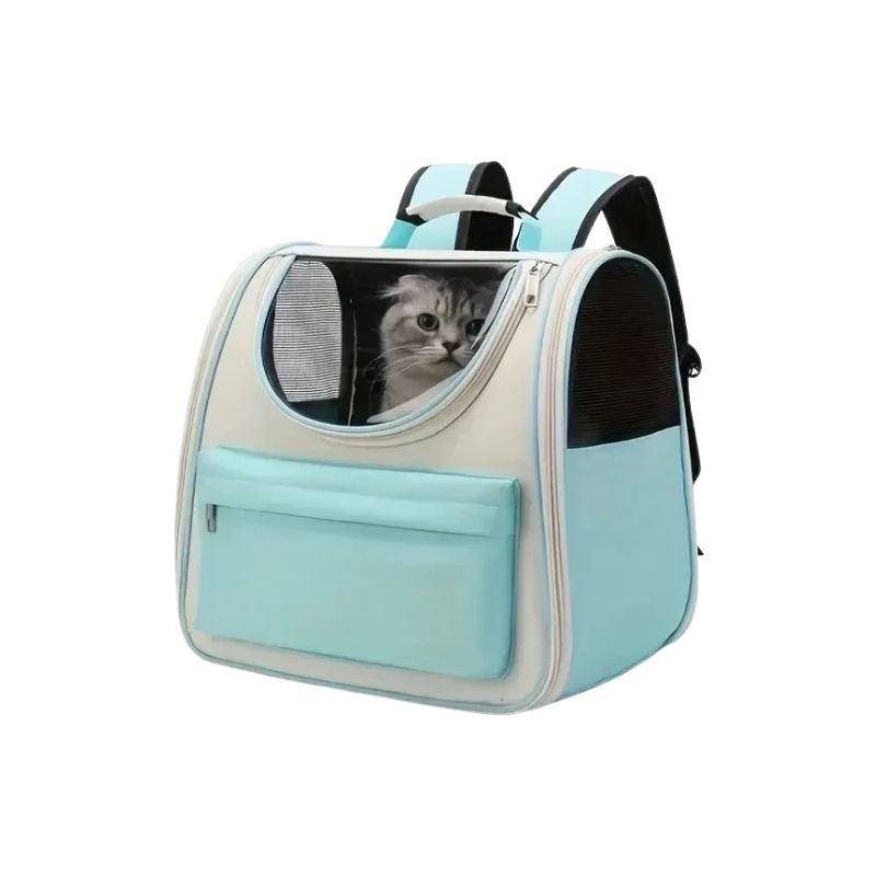 Pet Backpack 8kg Foldable Oxford PVC Carrier with Mesh Ventilation and Zip Closure - Green
