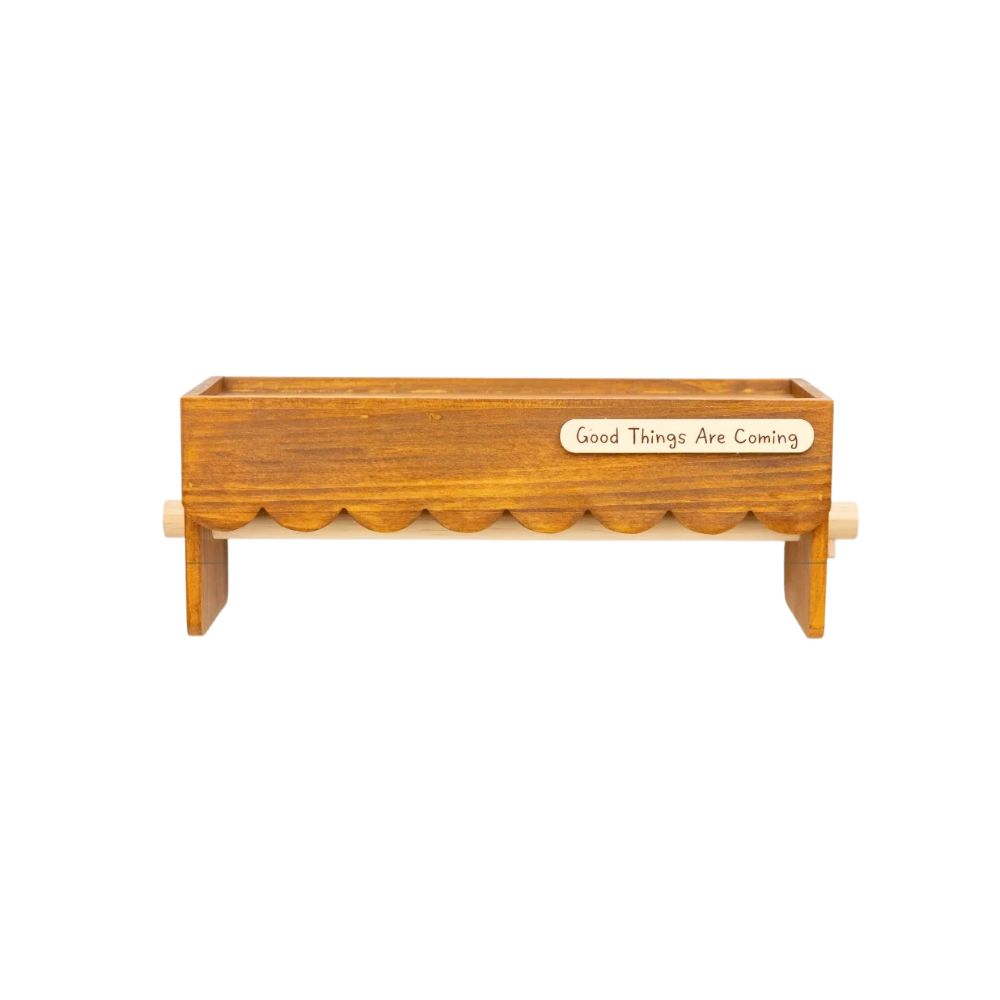 Wooden Paper Towel Holder Wall Mounted Kitchen Storage Rack with Display Shelf and Hanging Rod