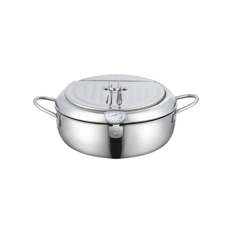 Deep Fryer 33 cm Stainless Steel Pot with Thermometer and Oil Draining Rack - Medium