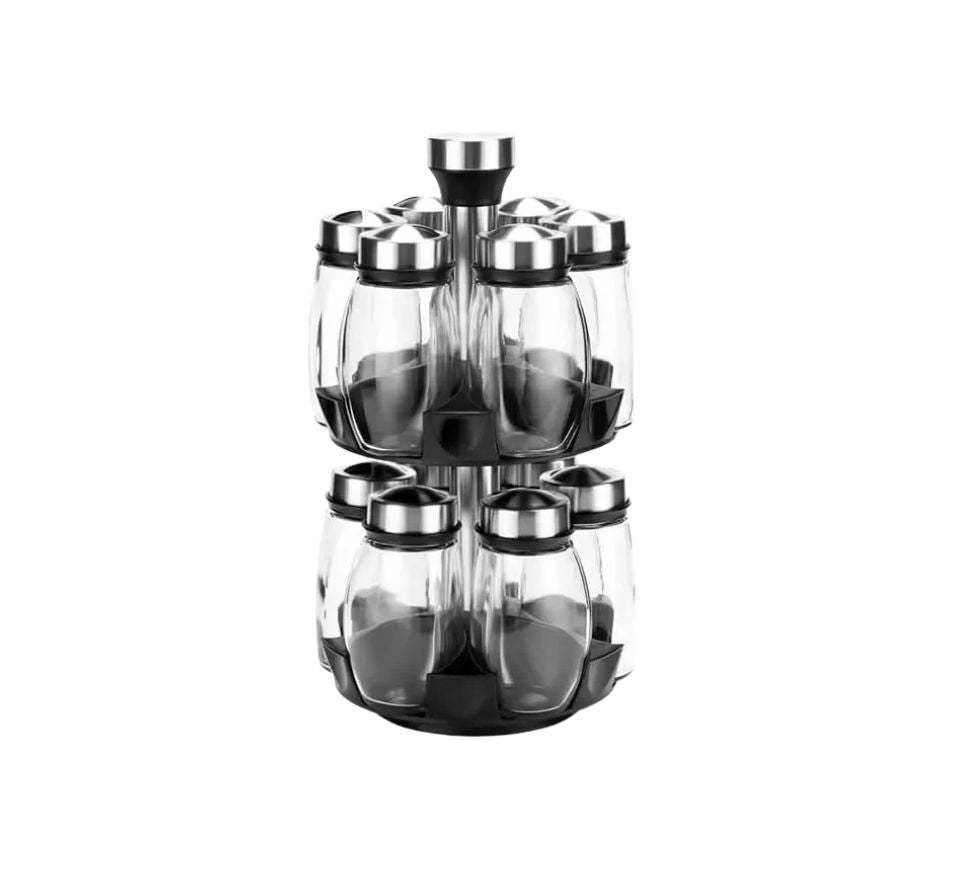 Seasoning Jar Set 6 Pcs Rotatable Glass Spice Containers 360° Kitchen Storage Shakers