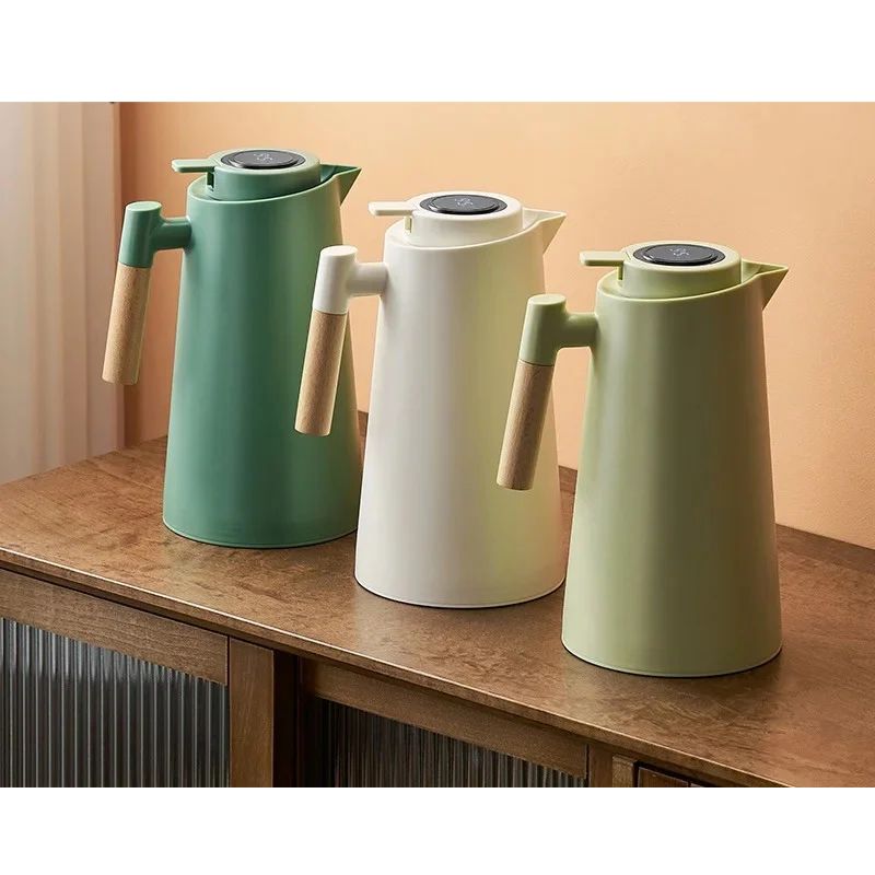 Thermos Flask 1L Glass-Lined Jug with Handle and Digital Temp Display - White